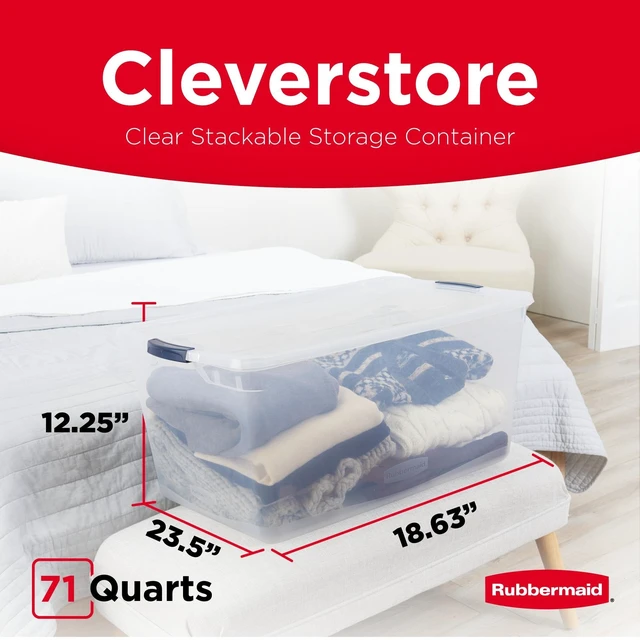 Alt view image 2 of 7 - Cleverstore 71 Qt Clear Storage Bins with Lids, 4-Pack, Stackable, BPA-Free, Made in USA