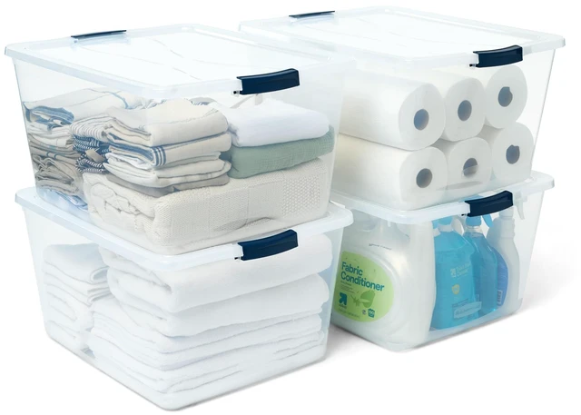 Main image of Cleverstore 71 Qt Clear Storage Bins with Lids, 4-Pack, Stackable, BPA-Free, Made in USA