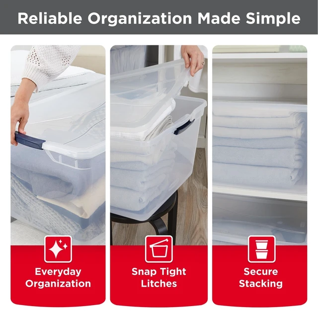Alt view image 3 of 7 - Cleverstore 71 Qt Clear Storage Bins with Lids, 4-Pack, Stackable, BPA-Free, Made in USA