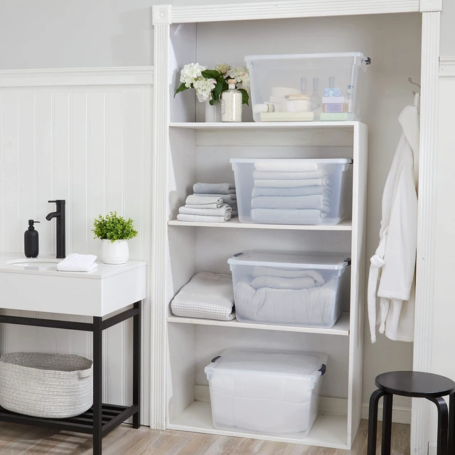 Alt view image 7 of 7 - Cleverstore 71 Qt Clear Storage Bins with Lids, 4-Pack, Stackable, BPA-Free, Made in USA