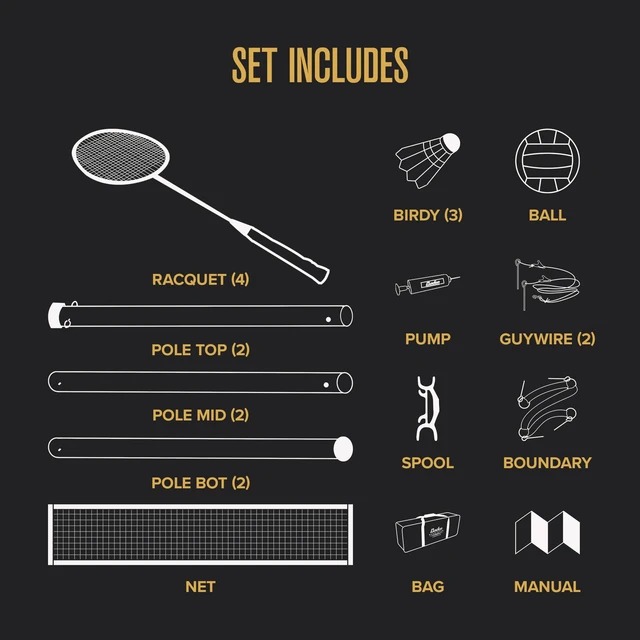 Alt view image 6 of 7 - Champions Volleyball Badminton Combo Set
