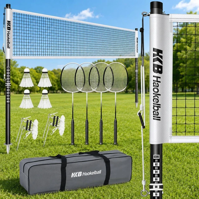 Main image of Outdoor Badminton Net Set with Anti-Sag Winch System - 20ft Badminton Net, 4 Rackets, 3 Shuttlecocks & Carry Bag, Badminton Set for Backyard, Grass, Beach, Holiday Games