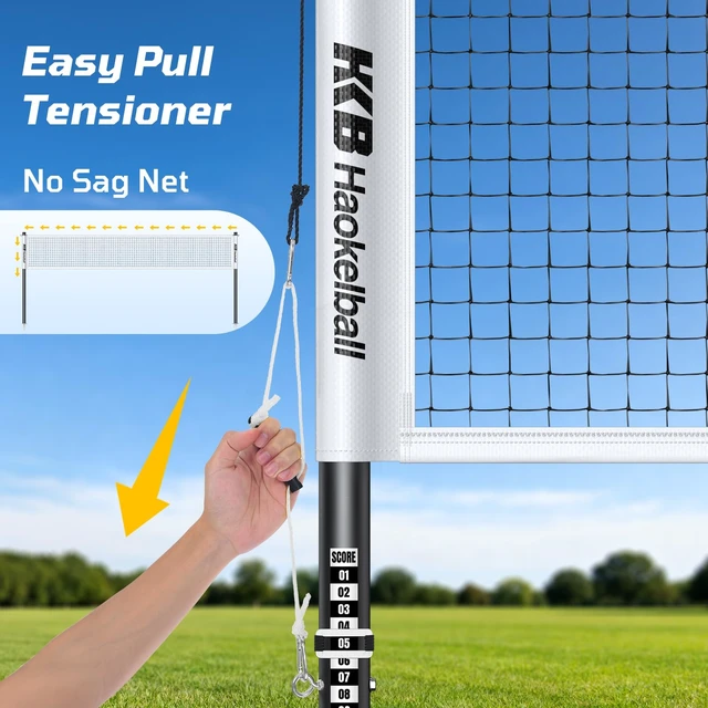 Alt view image 3 of 7 - Outdoor Badminton Net Set with Anti-Sag Winch System - 20ft Badminton Net, 4 Rackets, 3 Shuttlecocks & Carry Bag, Badminton Set for Backyard, Grass, Beach, Holiday Games