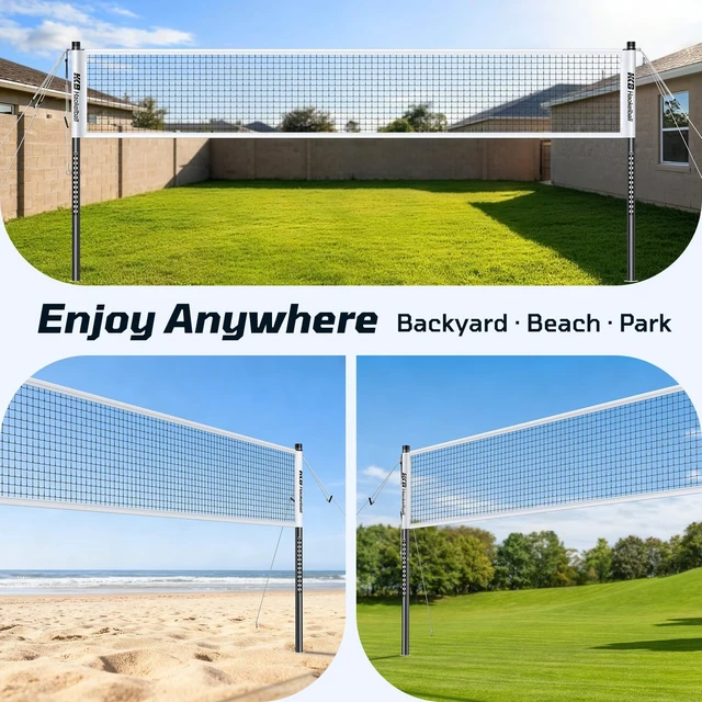 Alt view image 2 of 7 - Outdoor Badminton Net Set with Anti-Sag Winch System - 20ft Badminton Net, 4 Rackets, 3 Shuttlecocks & Carry Bag, Badminton Set for Backyard, Grass, Beach, Holiday Games