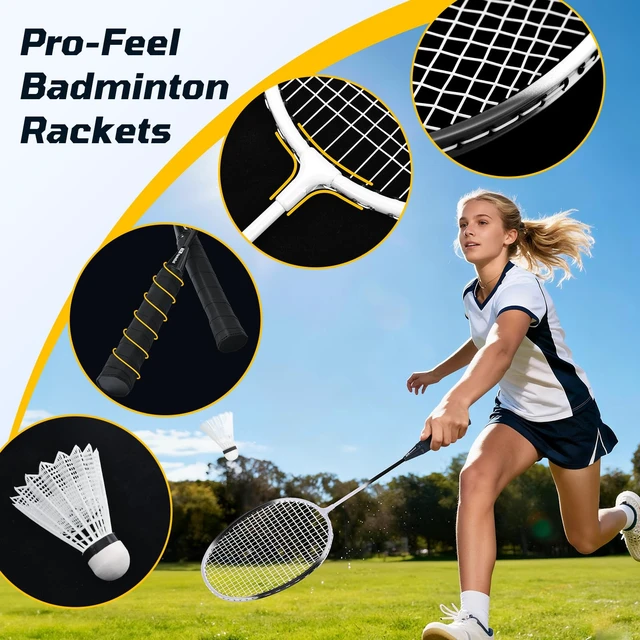 Alt view image 5 of 7 - Outdoor Badminton Net Set with Anti-Sag Winch System - 20ft Badminton Net, 4 Rackets, 3 Shuttlecocks & Carry Bag, Badminton Set for Backyard, Grass, Beach, Holiday Games