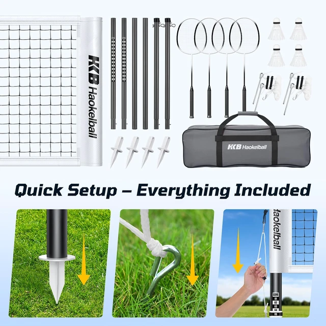 Alt view image 7 of 7 - Outdoor Badminton Net Set with Anti-Sag Winch System - 20ft Badminton Net, 4 Rackets, 3 Shuttlecocks & Carry Bag, Badminton Set for Backyard, Grass, Beach, Holiday Games