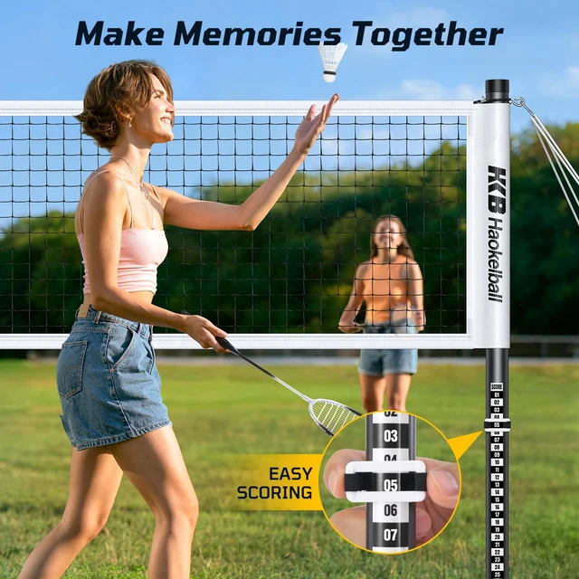 Alt view image 6 of 7 - Outdoor Badminton Net Set with Anti-Sag Winch System - 20ft Badminton Net, 4 Rackets, 3 Shuttlecocks & Carry Bag, Badminton Set for Backyard, Grass, Beach, Holiday Games