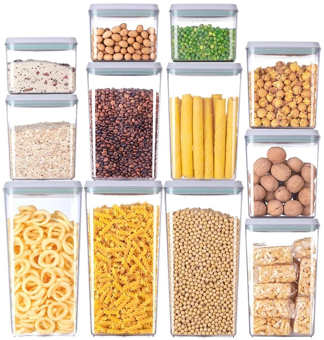 Main image of 12 Pcs Pop Airtight Food Storage Containers with Lids for Kitchen Pantry Organization Stackable Cereal Snacks Flour Sugar Coffee Spaghetti (1.2, 2.0, 2.7, 3.3qt)*3