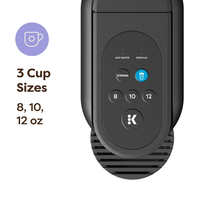 Alt view image 6 of 7 - K-Mini Mate Plus Single-Serve K-Cup Pod Coffee Maker, Matte Black | Compact, 3 Cup Sizes, Brew Over Ice and Strong Button Features, 50 oz Removable Reservoir