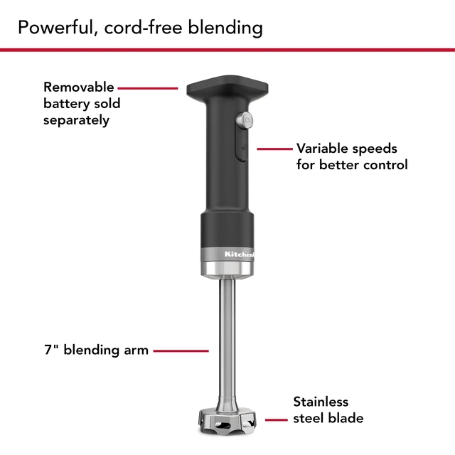 Alt view image 3 of 6 - Go Cordless Hand Blender, battery included, KHBRV71 | Cordless, 7" Blending Arm, Variable Speed Trigger Switch, 3-cup BPA -Free Blending Jar, Battery Included, Black Matte