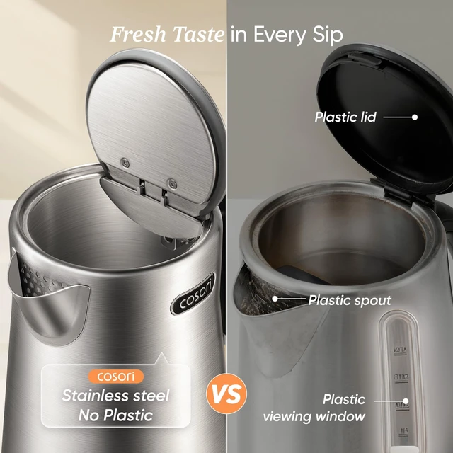 Alt view image 4 of 7 - Stainless Steel Electric Kettle with Temperature Control, 1.7L | No Plastic Contact with Water, 5 Presets, ±5°F Temp Control, 60-Min Keep Warm, Dual Lid Opening, Tea, Coffee & Hot Water