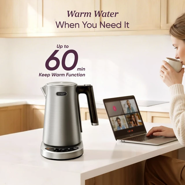 Alt view image 6 of 7 - Stainless Steel Electric Kettle with Temperature Control, 1.7L | No Plastic Contact with Water, 5 Presets, ±5°F Temp Control, 60-Min Keep Warm, Dual Lid Opening, Tea, Coffee & Hot Water