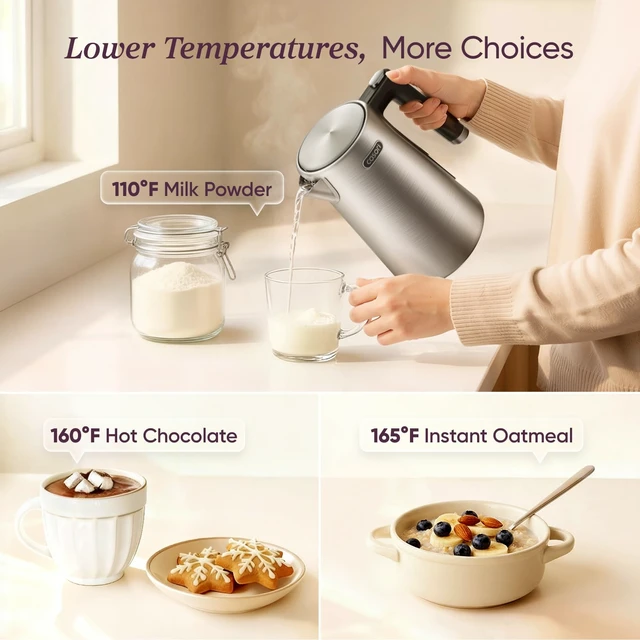 Alt view image 7 of 7 - Stainless Steel Electric Kettle with Temperature Control, 1.7L | No Plastic Contact with Water, 5 Presets, ±5°F Temp Control, 60-Min Keep Warm, Dual Lid Opening, Tea, Coffee & Hot Water