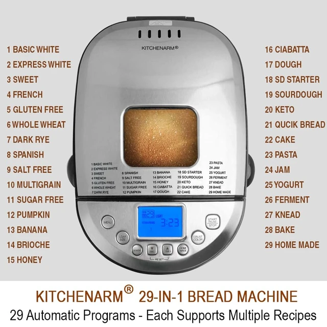 Alt view image 2 of 7 - 29-in-1 SMART Bread Machine with Gluten Free Setting 2LB 1.5LB 1LB Bread Maker Machine with Homemade Cycle - Stainless Steel Breadmaker with Recipes Whole Wheat Bread Making Machine