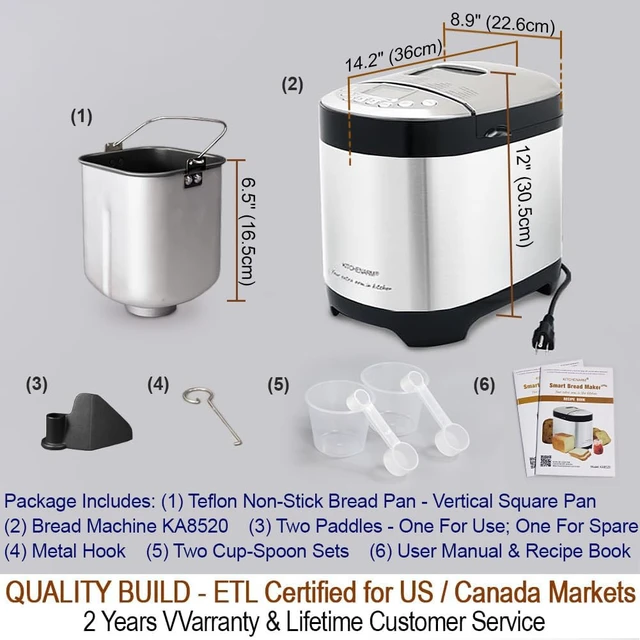 Alt view image 7 of 7 - 29-in-1 SMART Bread Machine with Gluten Free Setting 2LB 1.5LB 1LB Bread Maker Machine with Homemade Cycle - Stainless Steel Breadmaker with Recipes Whole Wheat Bread Making Machine