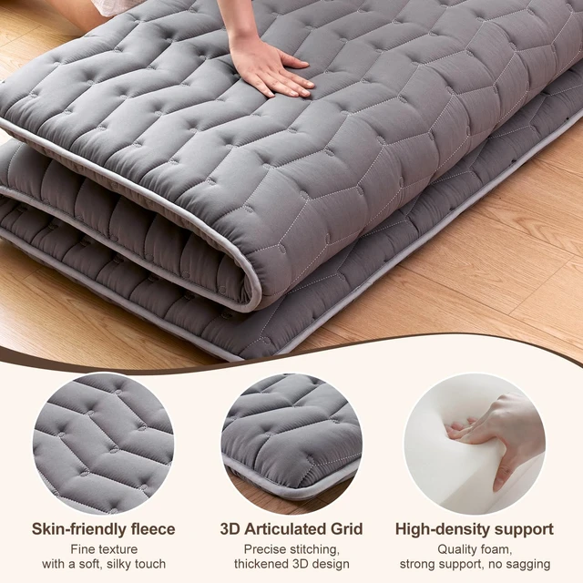 Alt view image 6 of 7 - Premium Foam Japanese Futon Floor Mattress Queen Size 60"x 80",100% High Density Foam Comfortable Floor Mattress,3.2" Thicken Foldable Sleeping Pad,Dormitory Tatami Mat,for Adult and Kids (Gray)
