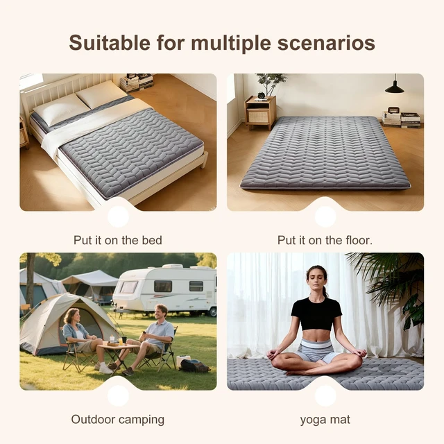 Alt view image 7 of 7 - Premium Foam Japanese Futon Floor Mattress Queen Size 60"x 80",100% High Density Foam Comfortable Floor Mattress,3.2" Thicken Foldable Sleeping Pad,Dormitory Tatami Mat,for Adult and Kids (Gray)