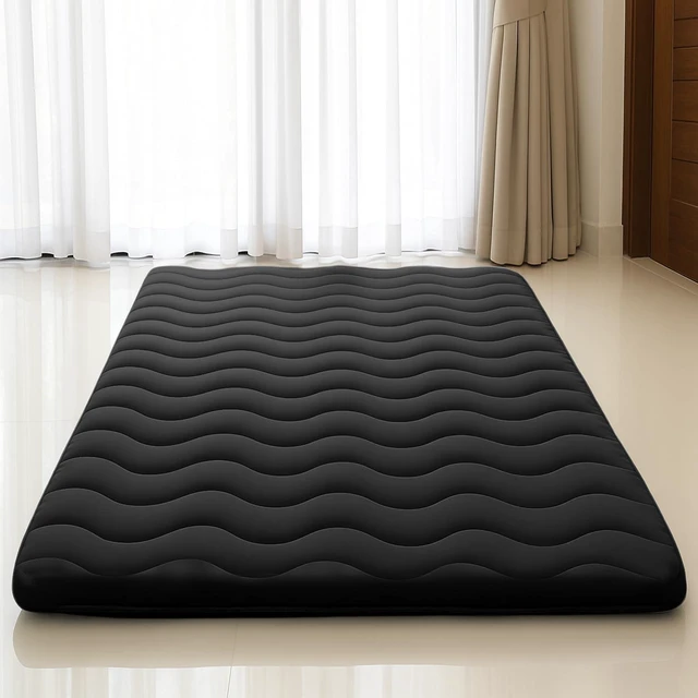 Main image of Japanese Futon Floor Mattress Queen 3.5" Thick Black | Foldable Mattress Tatami Mat Sleeping Pad, 100% High Density Foam, Roll Up Floor Lounger Bed for Living Room Guest Room RV