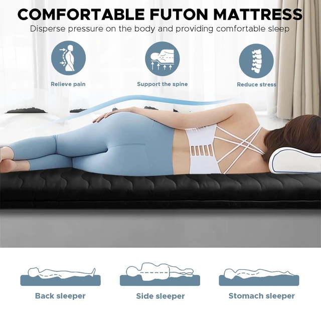 Alt view image 4 of 7 - Japanese Futon Floor Mattress Queen 3.5" Thick Black | Foldable Mattress Tatami Mat Sleeping Pad, 100% High Density Foam, Roll Up Floor Lounger Bed for Living Room Guest Room RV