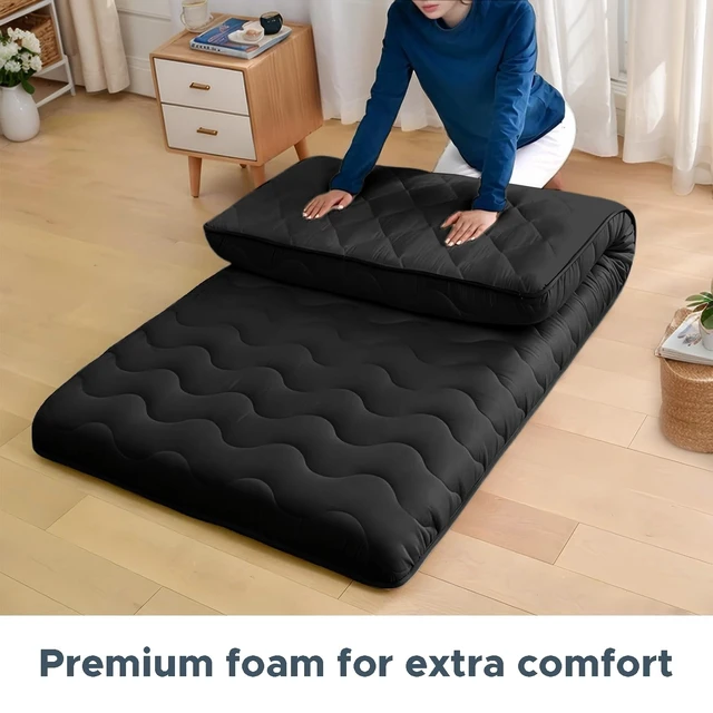 Alt view image 5 of 7 - Japanese Futon Floor Mattress Queen 3.5" Thick Black | Foldable Mattress Tatami Mat Sleeping Pad, 100% High Density Foam, Roll Up Floor Lounger Bed for Living Room Guest Room RV