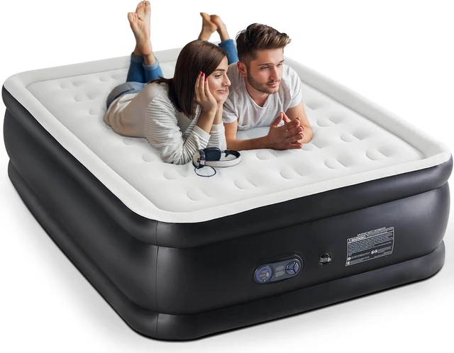 Main image of 18" Queen Air Mattress with Built-in Pump, Portable Flocked Surface Blow Up Inflatable Bed with Storage Bag for Camping & Indoor Use, Supports Up to 440 Lbs, Non-Slip Stable Base