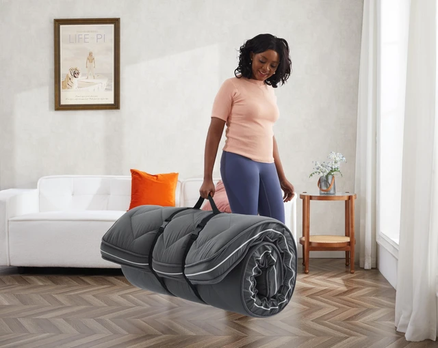 Alt view image 6 of 7 - 4Inch Small Single Cot Mattress Topper,Gel Memory Foam(72X24X4) | 3-Layer Structure Floor Mattress,Removable Thickened Cover,Portable Roll Up Sleep Pad,Dark Gray