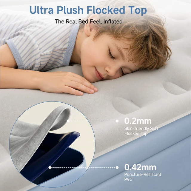 Alt view image 2 of 7 - Air Mattress Twin with Built-in Pump 18", Comfortable Self-Inflating Blow up Mattress with High-Speed Pump, Durable Twin Size Air Mattress with Storage Bag for Guests, Moving, Camping, Travel