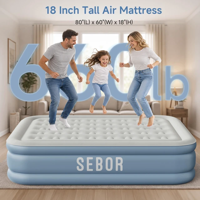 Alt view image 3 of 7 - Air Mattress Twin with Built-in Pump 18", Comfortable Self-Inflating Blow up Mattress with High-Speed Pump, Durable Twin Size Air Mattress with Storage Bag for Guests, Moving, Camping, Travel