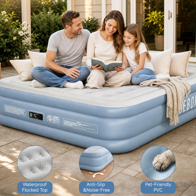 Alt view image 6 of 7 - Air Mattress Twin with Built-in Pump 18", Comfortable Self-Inflating Blow up Mattress with High-Speed Pump, Durable Twin Size Air Mattress with Storage Bag for Guests, Moving, Camping, Travel