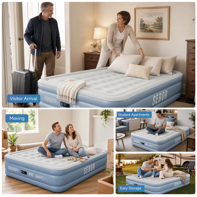 Alt view image 7 of 7 - Air Mattress Twin with Built-in Pump 18", Comfortable Self-Inflating Blow up Mattress with High-Speed Pump, Durable Twin Size Air Mattress with Storage Bag for Guests, Moving, Camping, Travel