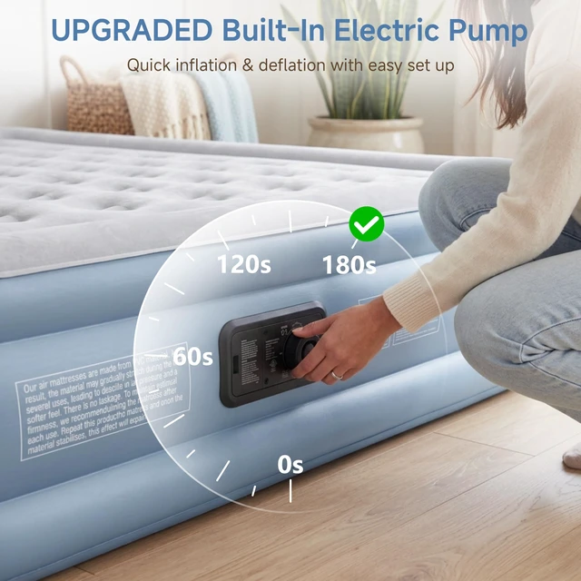 Alt view image 5 of 7 - Air Mattress Twin with Built-in Pump 18", Comfortable Self-Inflating Blow up Mattress with High-Speed Pump, Durable Twin Size Air Mattress with Storage Bag for Guests, Moving, Camping, Travel