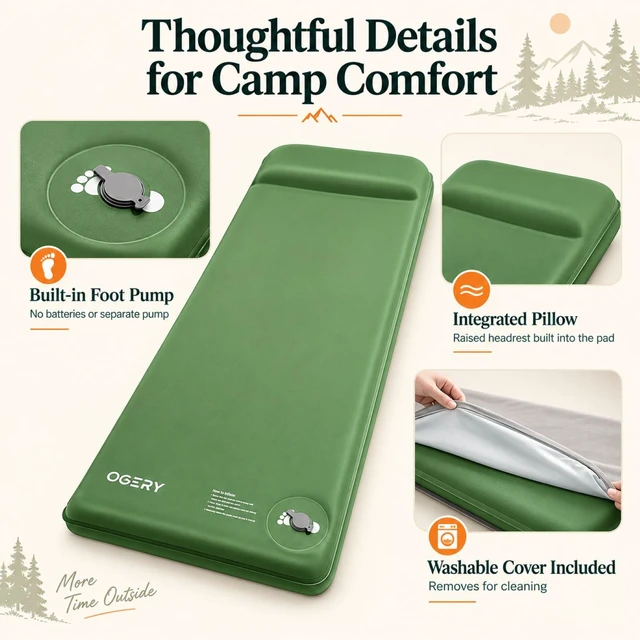 Alt view image 3 of 7 - Self-Inflating Sleeping Pad, 3" Memory Foam Camping Mattress | Built-in Foot Pump, Insulated Foam, Memory Foam, Car Camping, Tent Camping, Backpacking, Compact Storage, 4-Season