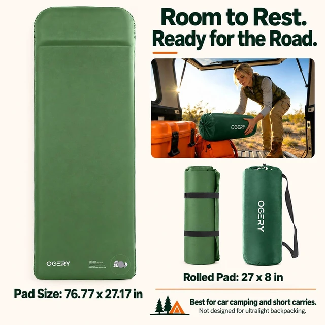 Alt view image 4 of 7 - Self-Inflating Sleeping Pad, 3" Memory Foam Camping Mattress | Built-in Foot Pump, Insulated Foam, Memory Foam, Car Camping, Tent Camping, Backpacking, Compact Storage, 4-Season