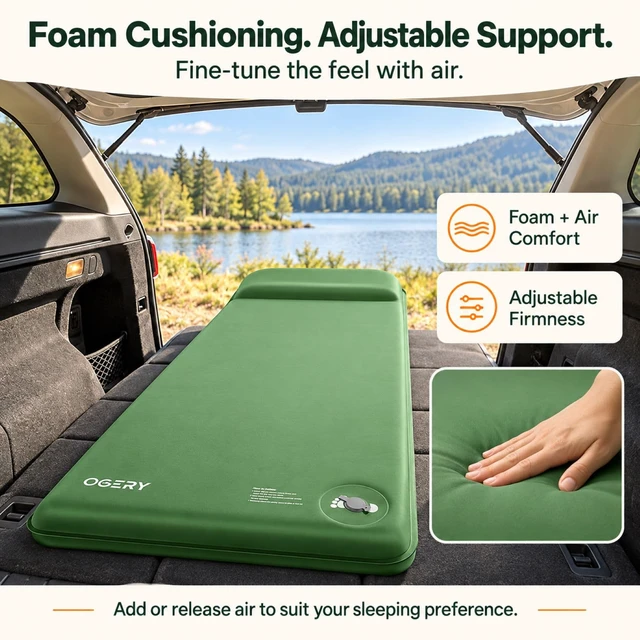 Alt view image 6 of 7 - Self-Inflating Sleeping Pad, 3" Memory Foam Camping Mattress | Built-in Foot Pump, Insulated Foam, Memory Foam, Car Camping, Tent Camping, Backpacking, Compact Storage, 4-Season