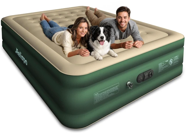 Main image of Air Mattress Queen with Built in Pump, Full-Wrap Pongee Fabric | 18" Raised Air Bed, 1100 lb Capacity, Dual-Side Leak & Puncture Resistant Inflatable Blow Up Mattress for Home Camping Guests