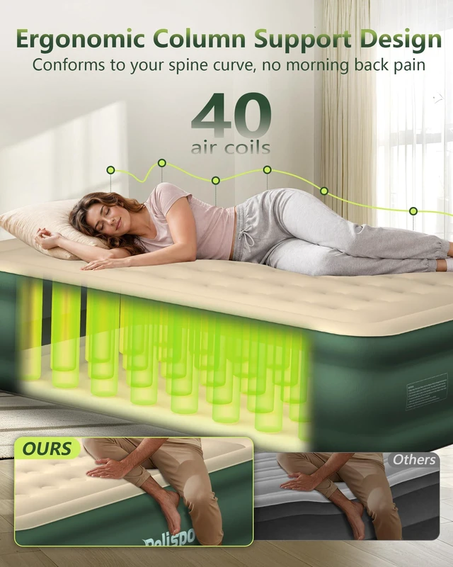 Alt view image 5 of 7 - Air Mattress Queen with Built in Pump, Full-Wrap Pongee Fabric | 18" Raised Air Bed, 1100 lb Capacity, Dual-Side Leak & Puncture Resistant Inflatable Blow Up Mattress for Home Camping Guests