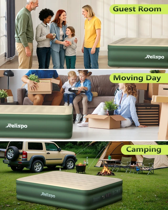 Alt view image 6 of 7 - Air Mattress Queen with Built in Pump, Full-Wrap Pongee Fabric | 18" Raised Air Bed, 1100 lb Capacity, Dual-Side Leak & Puncture Resistant Inflatable Blow Up Mattress for Home Camping Guests