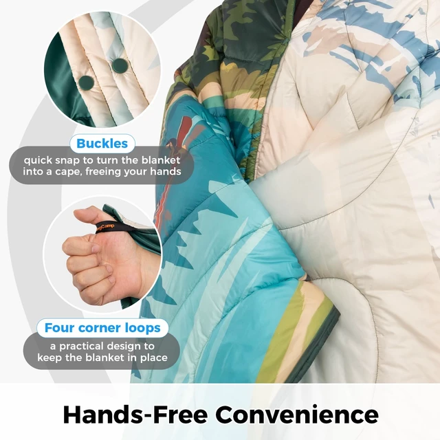 Alt view image 6 of 7 - Ultralight Camping Blanket, Wearable Packable Blanket,79"x57" | Down Alternative Puffy Blankets Weatherproof Warm Package Quilt with Snap Buttons for Outdoor Hiking Travel, Picnic Stadium