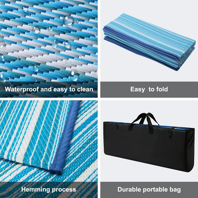 Alt view image 5 of 6 - Reversible Outdoor/Indoor Plastic Rug Plastic Straw Rug Waterproof Portable Mat, Easy to Clean and Fold,Perfect for Garden, Patio, Picnic, Decking-Blue8x10Ft