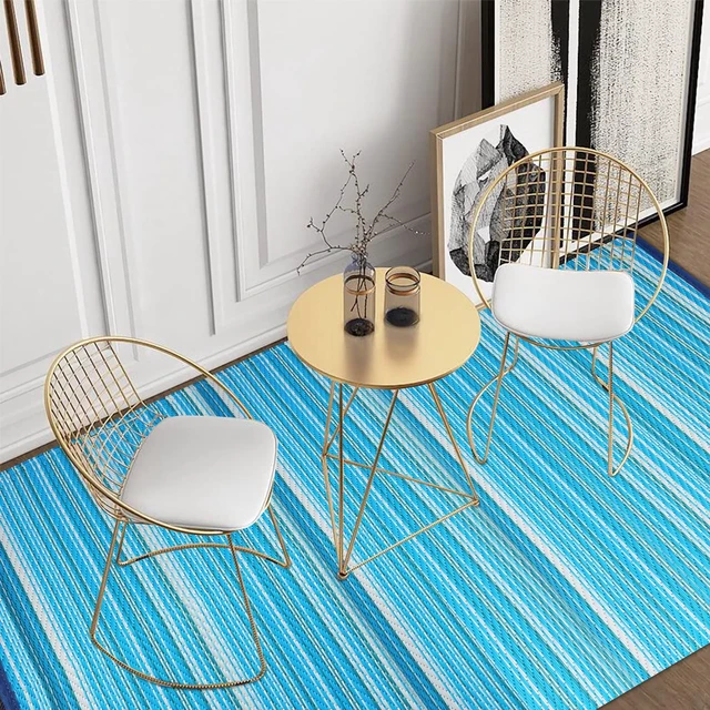 Alt view image 2 of 6 - Reversible Outdoor/Indoor Plastic Rug Plastic Straw Rug Waterproof Portable Mat, Easy to Clean and Fold,Perfect for Garden, Patio, Picnic, Decking-Blue8x10Ft