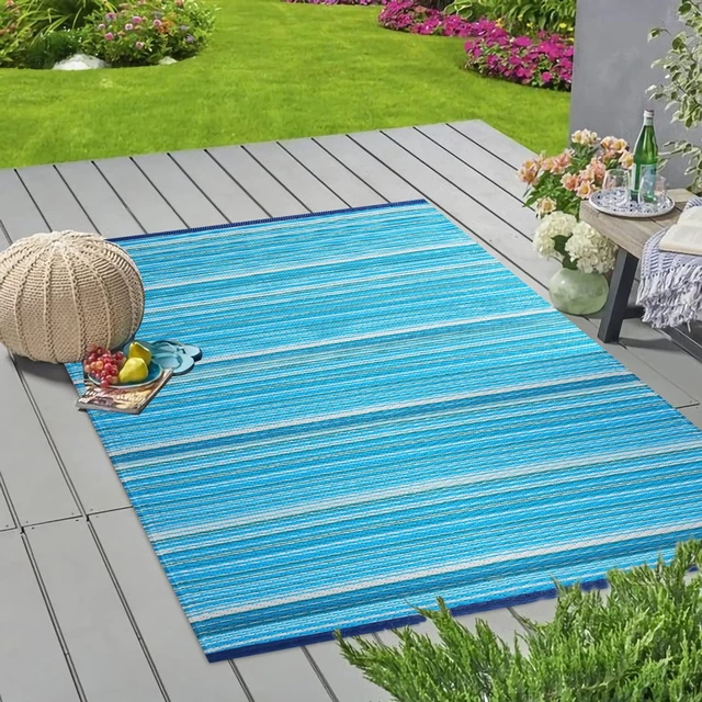 Alt view image 6 of 6 - Reversible Outdoor/Indoor Plastic Rug Plastic Straw Rug Waterproof Portable Mat, Easy to Clean and Fold,Perfect for Garden, Patio, Picnic, Decking-Blue8x10Ft