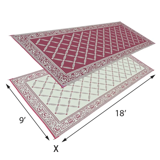 Alt view image 2 of 2 - 119185 9-feet by 18-feet Reversible Mat, Plastic Straw Rug, Large Floor Mat for Outdoors, RV, Patio, Backyard, Picnic, Beach, Camping (Burgundy/Beige)