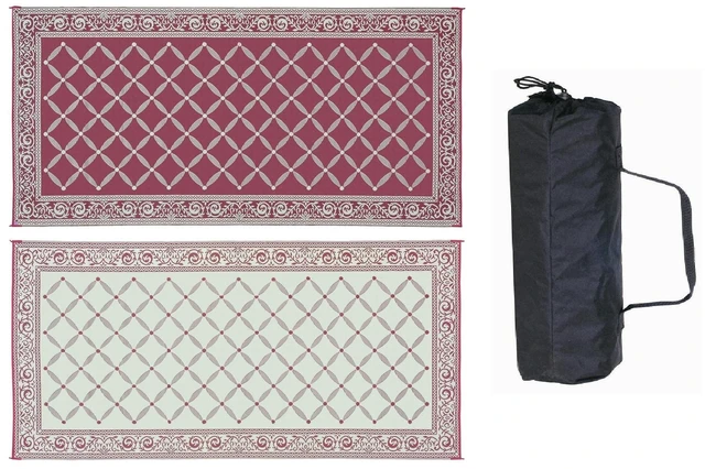 Main image of 119185 9-feet by 18-feet Reversible Mat, Plastic Straw Rug, Large Floor Mat for Outdoors, RV, Patio, Backyard, Picnic, Beach, Camping (Burgundy/Beige)