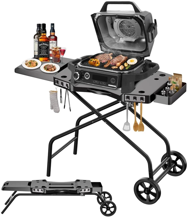 Main image of Foldable Grill Table Stand for Ninja Woodfire Grill, Blackstone 22" | Portable Camping Table for Ninja Woodfire OG700,OG701,OG705,OG750,OG751,OO101,with 2 Wheels,Side Table&Storage Basket