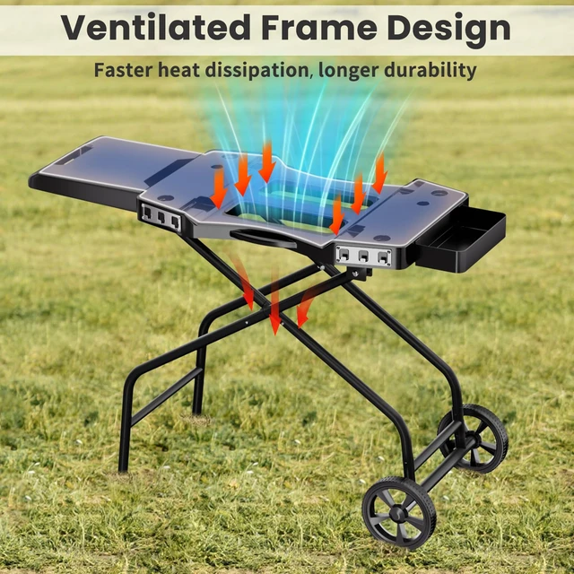 Alt view image 7 of 7 - Foldable Grill Table Stand for Ninja Woodfire Grill, Blackstone 22" | Portable Camping Table for Ninja Woodfire OG700,OG701,OG705,OG750,OG751,OO101,with 2 Wheels,Side Table&Storage Basket
