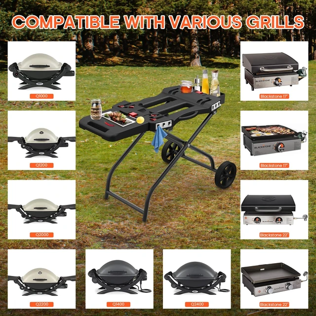 Alt view image 2 of 7 - Outdoor Grill Stand for Weber Q1200, Q1000, Q2200, Q2400, Portable Grill Cart for Blackstone 17"& 22" Table Top Griddles, for Weber Grill,Griddle Stand for Blackstone,for Travel and Camping