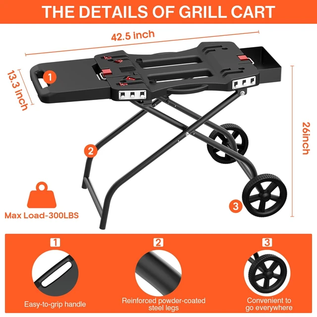 Alt view image 3 of 7 - Outdoor Grill Stand for Weber Q1200, Q1000, Q2200, Q2400, Portable Grill Cart for Blackstone 17"& 22" Table Top Griddles, for Weber Grill,Griddle Stand for Blackstone,for Travel and Camping