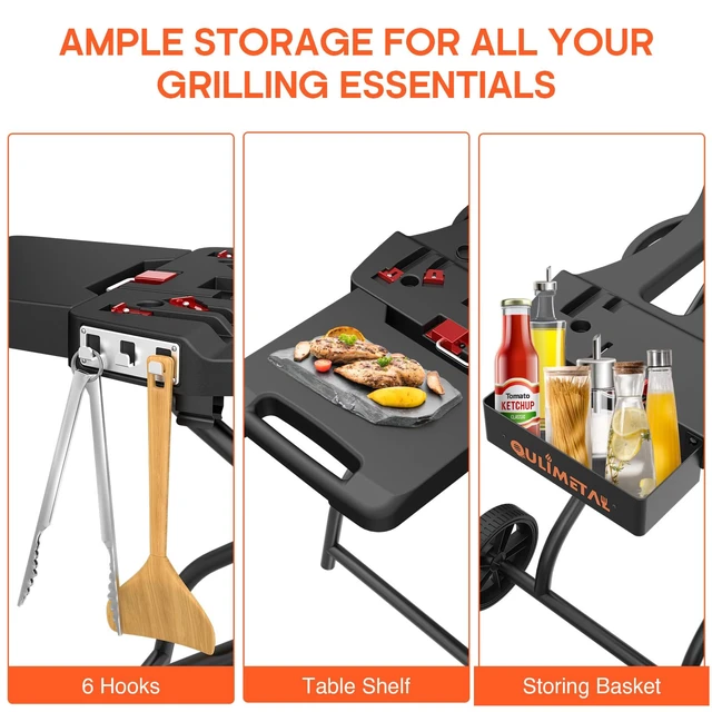Alt view image 4 of 7 - Outdoor Grill Stand for Weber Q1200, Q1000, Q2200, Q2400, Portable Grill Cart for Blackstone 17"& 22" Table Top Griddles, for Weber Grill,Griddle Stand for Blackstone,for Travel and Camping