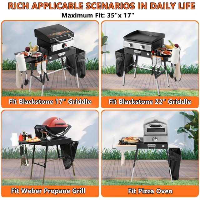 Alt view image 2 of 7 - Outdoor Portable Grill Table, Blackstone Griddle Stand, Folding BBQ Table | Fits 17" Or 22" Blackstone Griddle, Ninja Grill Stand: with Trash Holder, Perfect Accessories for Outdoor Cooking Camping