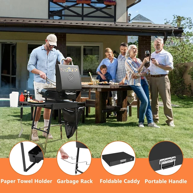 Alt view image 4 of 7 - Outdoor Portable Grill Table, Blackstone Griddle Stand, Folding BBQ Table | Fits 17" Or 22" Blackstone Griddle, Ninja Grill Stand: with Trash Holder, Perfect Accessories for Outdoor Cooking Camping